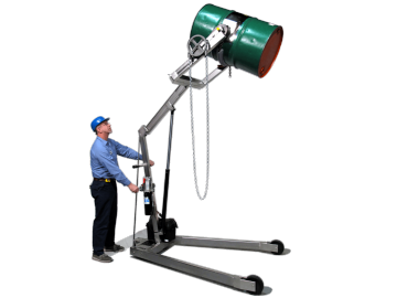 Model 400A-96SS-125 Stainless Steel Hydra-Lift Drum Carrier with Electric power drum lift, and Pull Chain manual drum tilt control.