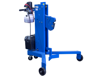 Drum Palletizer with battery power drum lift and V-shaped base to get drums on and off pallets - Model 82H-125 shown