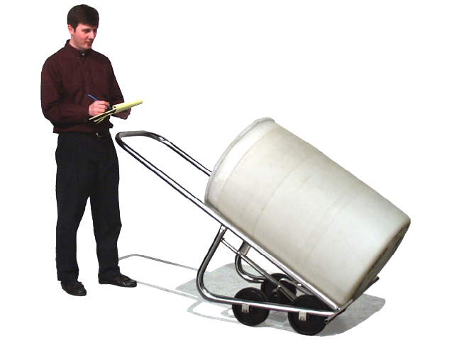 Stainless Steel 4-Wheel Drum Truck holds full weight of drum. . Drum Handling Equipment from Morse Manufacturing - The Specialist in Drum Handling Since 1923.