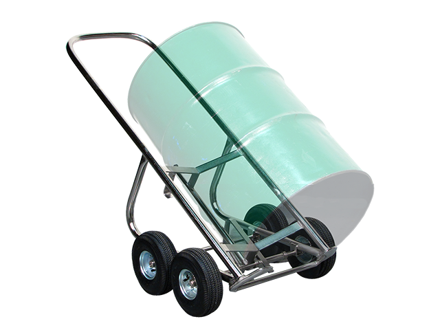 Stainless Steel Drum Truck with inflated tires for moving a drum across rough terrain