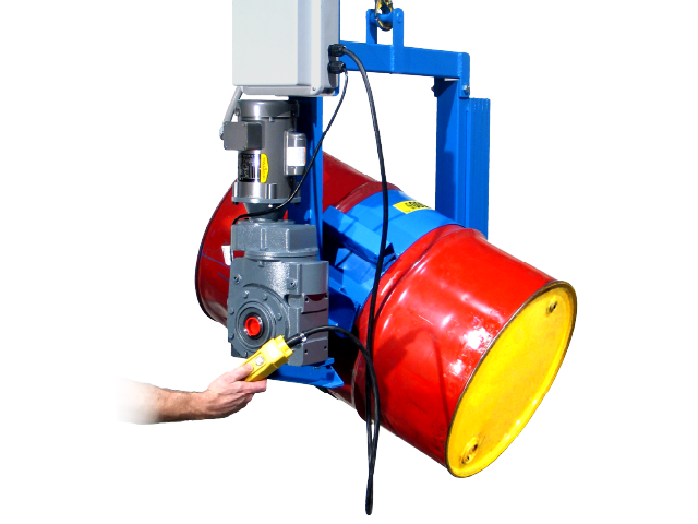 Below-Hook Drum Handler with Electric Power Drum Tilt Control. Drum Handling Equipment from Morse Manufacturing - The Specialist in Drum Handling Since 1923.