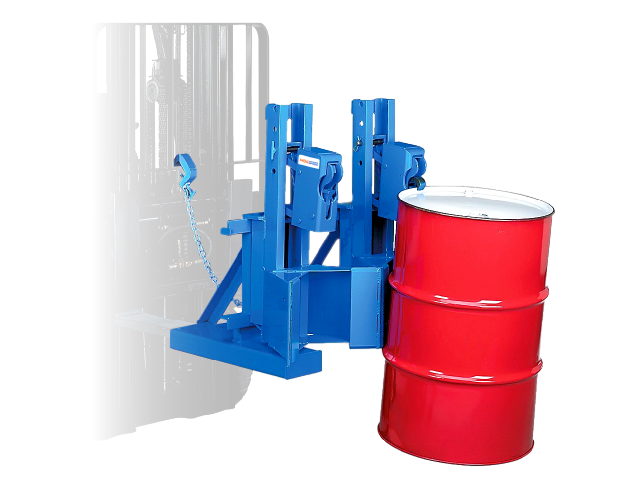 Model 288-2 to handle 1 or 2 rimmed drums at a time. MORSPEED Forklift drum lifter and mover.