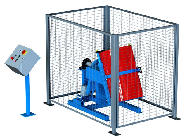 Enclosure with safety interlock automatically shuts off drum tumbler when the door is opened - Morse Manufacturing Drum Tumblers - Drum Handling Equipment