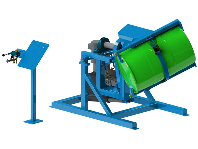 Plastic barrel agitator turns a drum end-over-end to remix stratified or settled contents