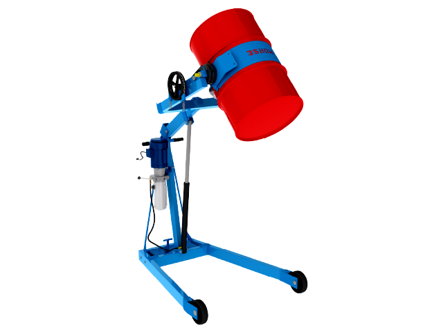 Hydra-Lift drum carrier with Electric Power Drum Lift and Manual Pull Chain Drum Tilt Control