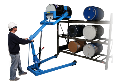 Place horizontal drum into rack with Omni-Lift Drum Racker. Model 405 shown has Manual Lift and Tilt Control.