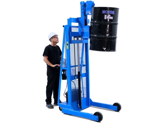 Raise and stack an upright drum. Jaws grip to rim of drum. Model 512-125 shown.