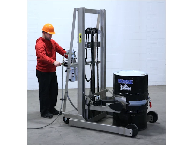 Stainless Steel Vertical-Lift Drum Pourer with Air Power Lift and Tilt Control - Model 520SS-114