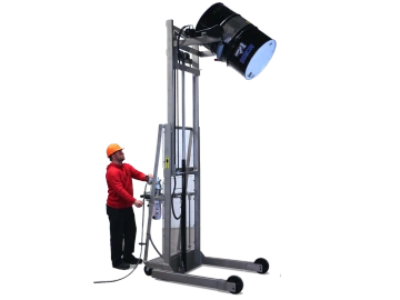 Stainless Steel Vertical-Lift Drum Pourer with Air Power Lift and Tilt Control - Model 520SS-114 shown.