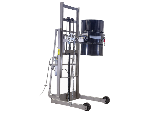 Model 520SS-124 AIR Power Lift, Manual Tilt Stainless Steel Vertical-Lift Drum Pourer
