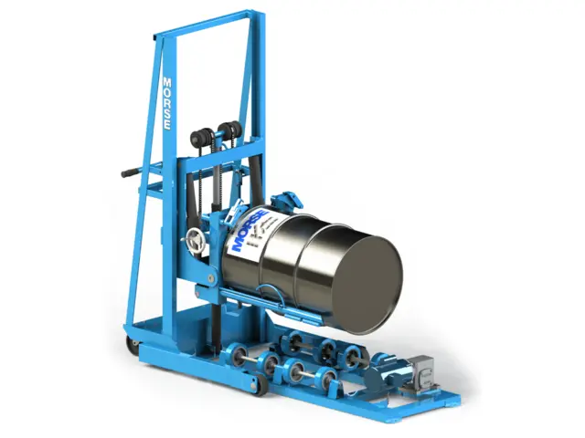 Single-Stage MORStak Drum Racker - Setting drum onto drum roller