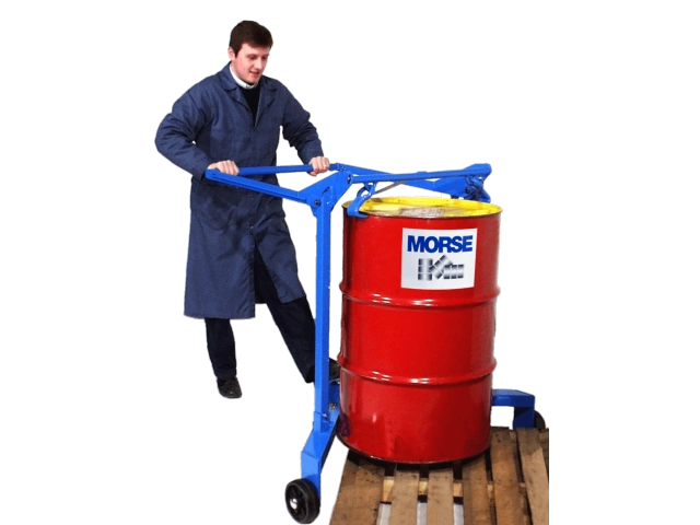 Lower handle to lift drum on and off a pallet