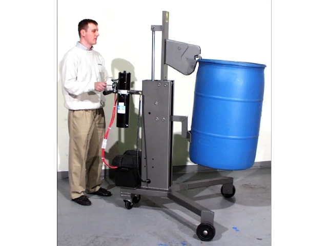 Custom drum palletizer with battery power lift and special paint