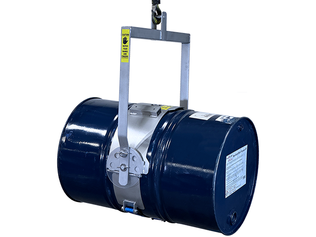 Stainless steel below-hook drum handler to lift and pour a drum