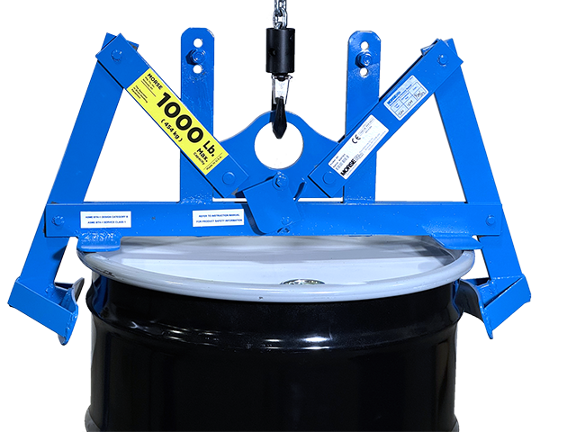 Lift a 55-gallon (210 liter) steel drum with lid on and secure